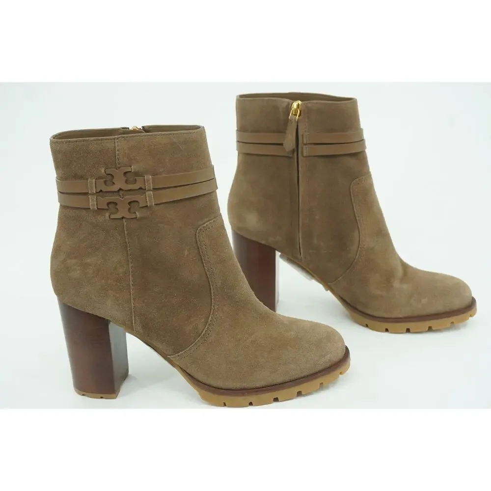 Tory Burch Leigh Suede Lace Up High Heel Ankle Boots SZ 11 Lug Logo $495